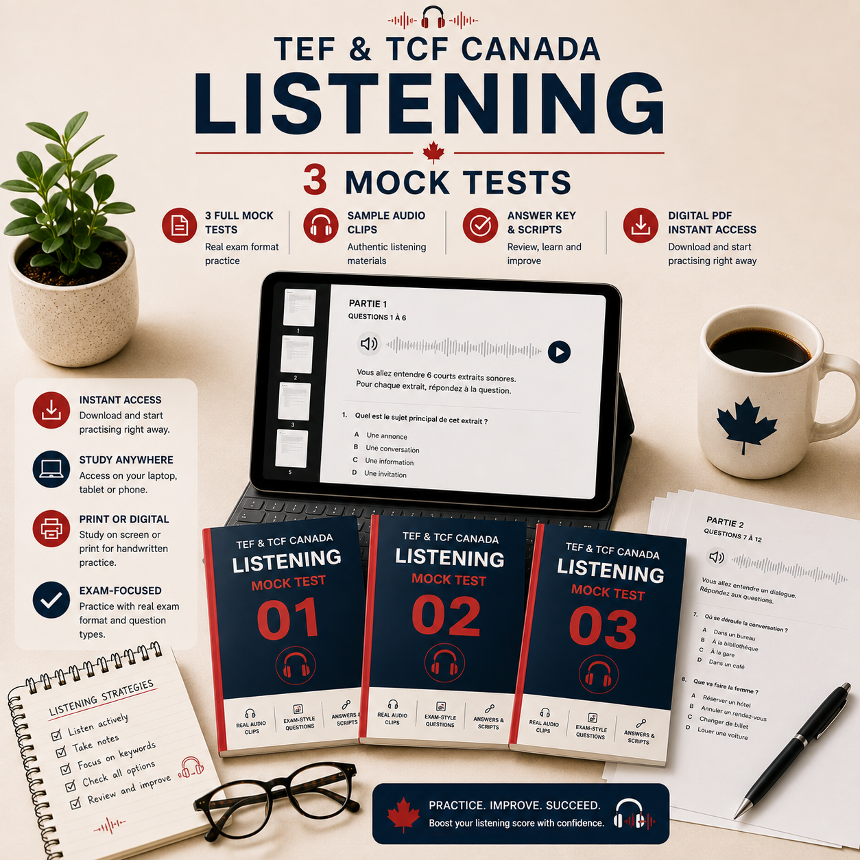 TEF & TCF Canada Listening · 6 Mock Tests
