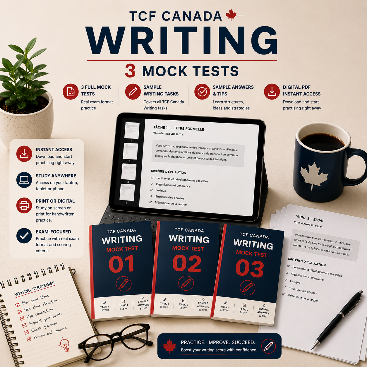 TCF Canada Writing· 3 Mock Tests